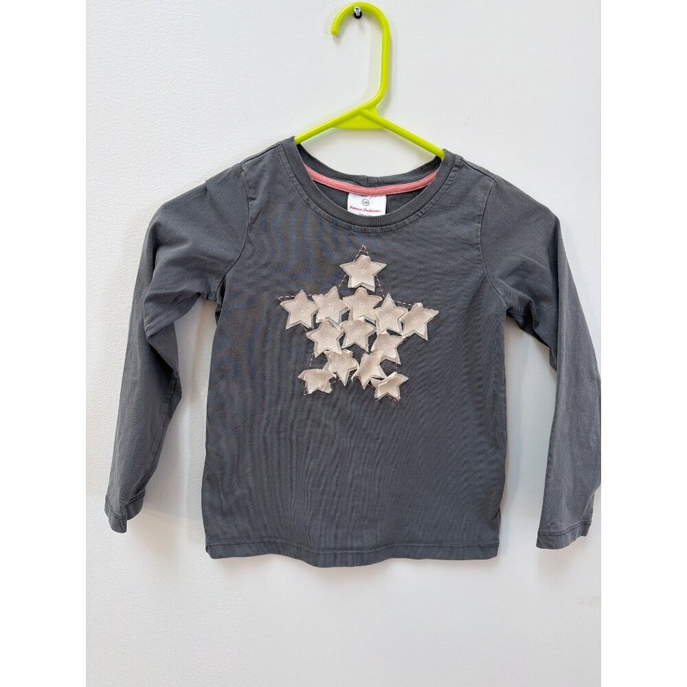 Hanna Andersson Gray Long-Sleeve Girls Top With Star Applique Design Size 120 Co